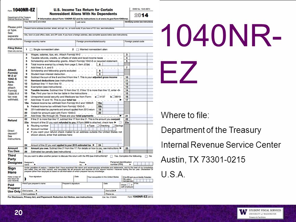 1040NR-EZ Where to file: Department of the Treasury