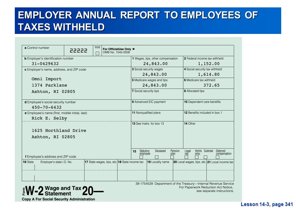 EMPLOYER ANNUAL REPORT TO EMPLOYEES OF TAXES WITHHELD