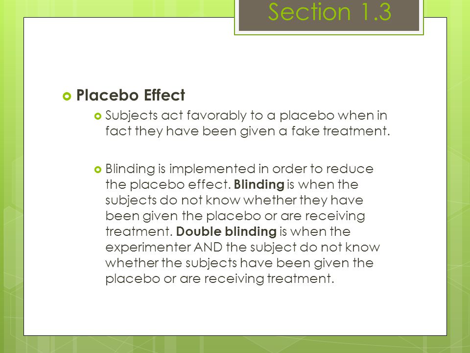 Section 1.3 Placebo Effect
