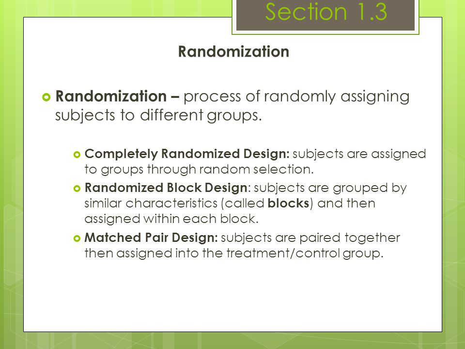 Section 1.3 Randomization