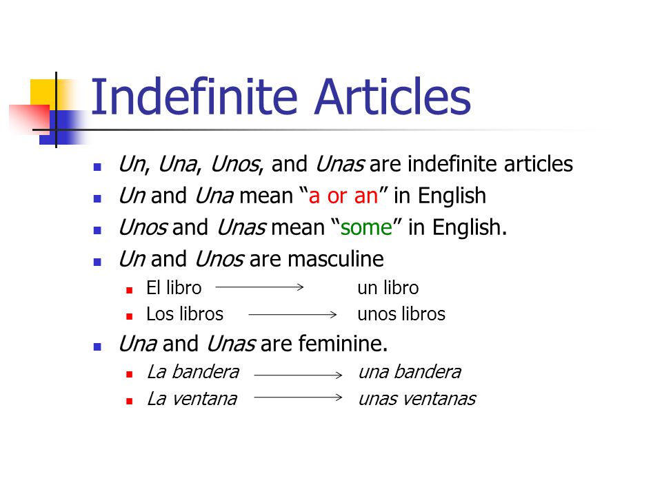 Indefinite Articles Un, Una, Unos, and Unas are indefinite articles