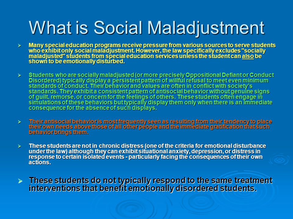 Socially Maladjusted Vs Emotional Disturbance Chart