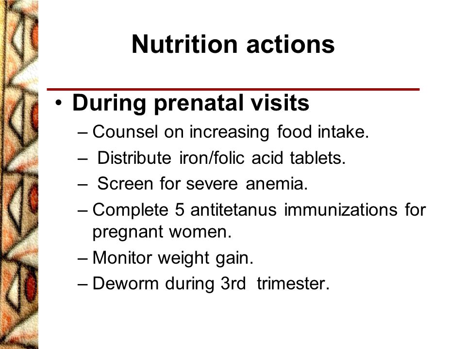 Nutrition actions During prenatal visits