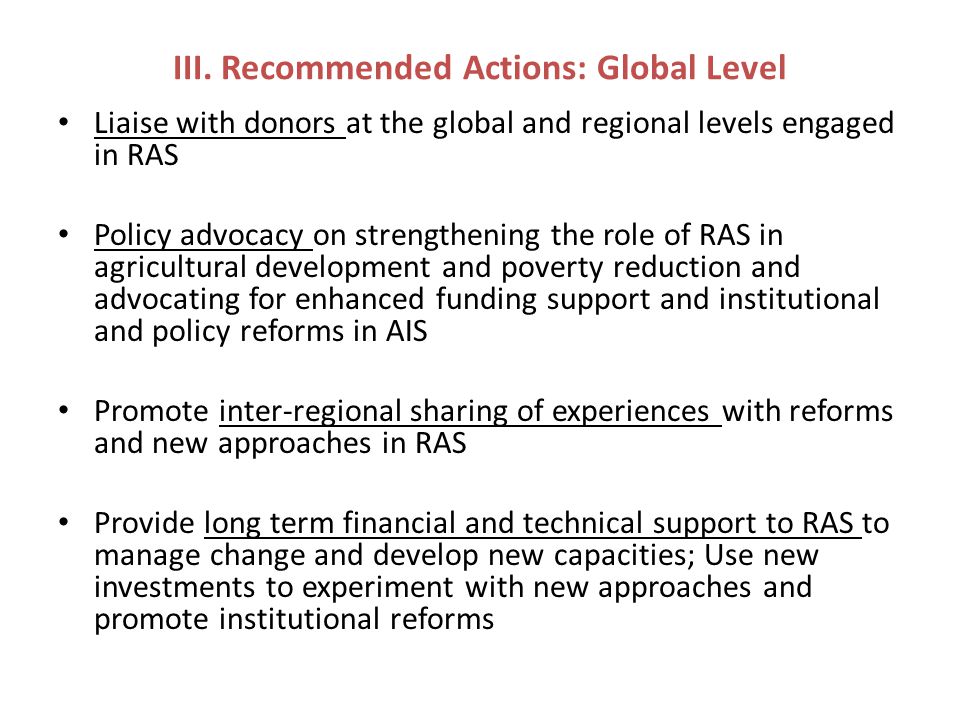 III. Recommended Actions: Global Level