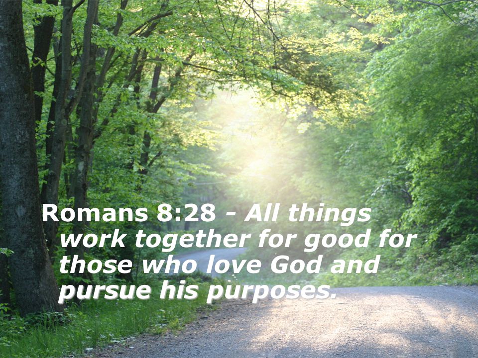 Romans 8:28 - All things work together for good for those who love God and pursue his purposes.