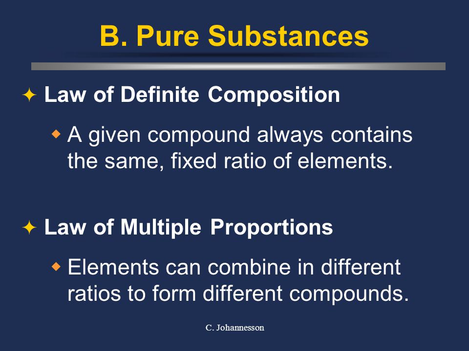 B. Pure Substances Law of Definite Composition