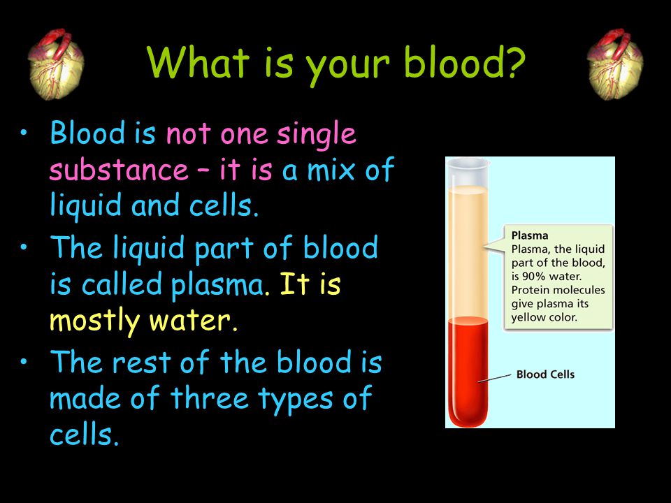 What is your blood Blood is not one single substance – it is a mix of liquid and cells.