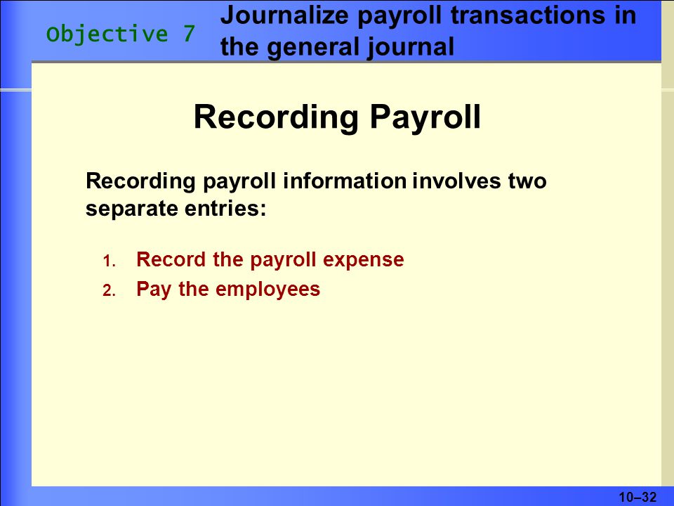Journalize payroll transactions in the general journal