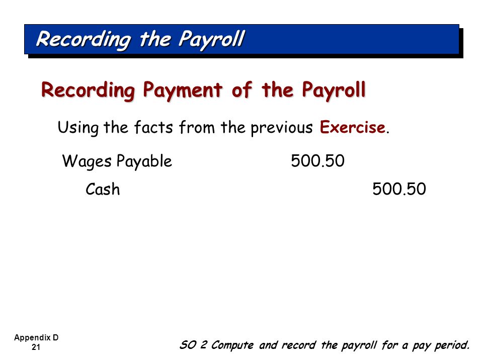 Recording Payment of the Payroll