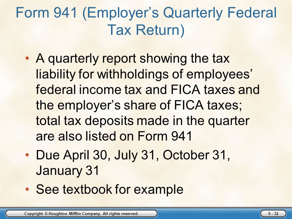 Form 941 (Employer’s Quarterly Federal Tax Return)