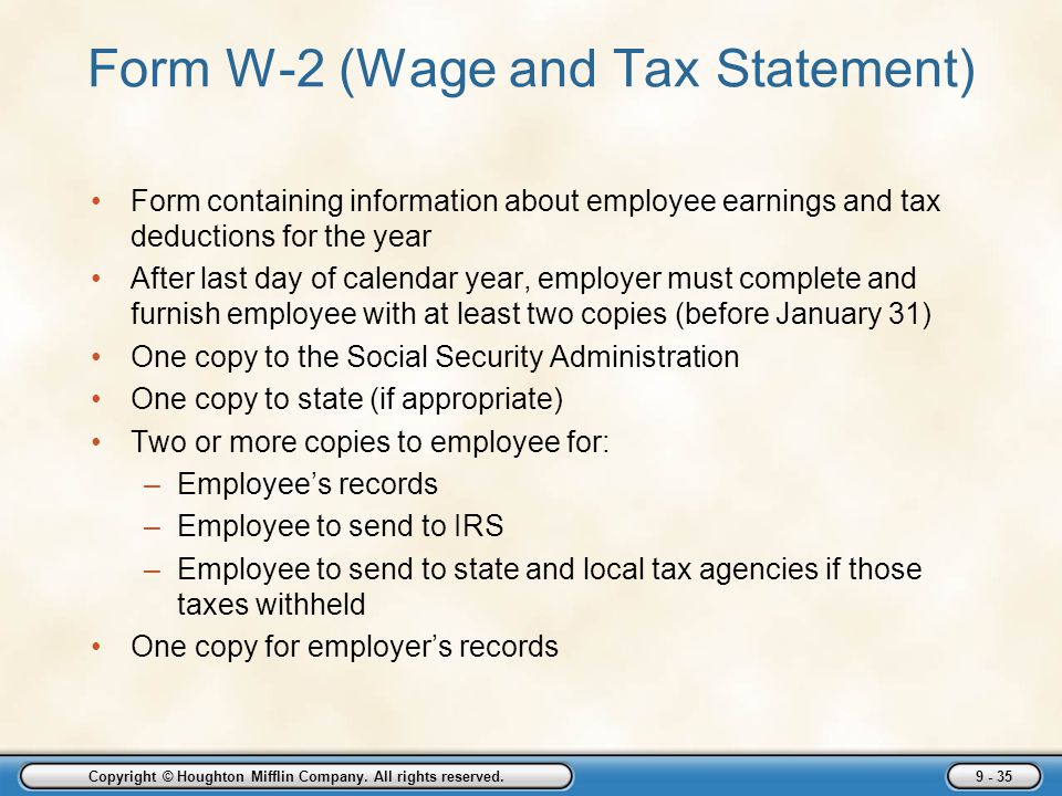 Form W-2 (Wage and Tax Statement)