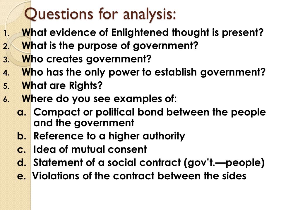 Questions for analysis: