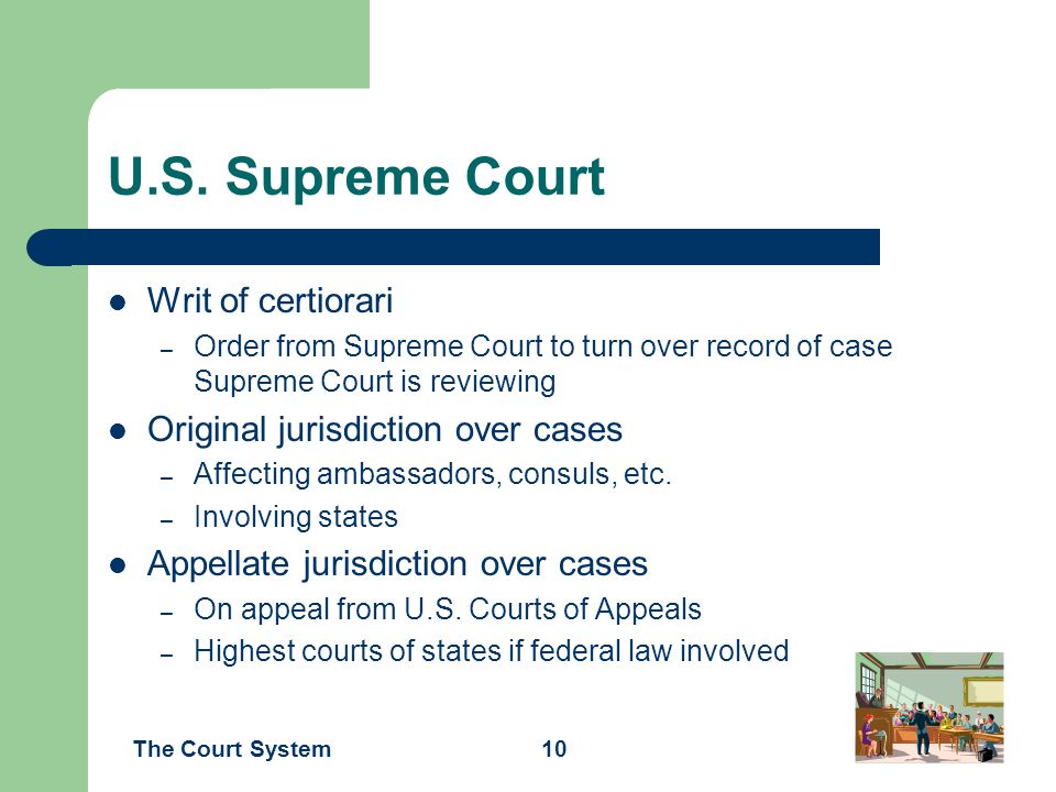 U.S. Supreme Court Writ of certiorari Original jurisdiction over cases