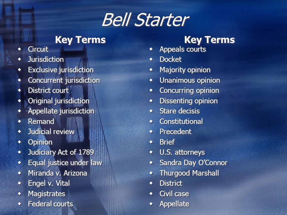 Bell Starter Key Terms Key Terms Circuit Jurisdiction
