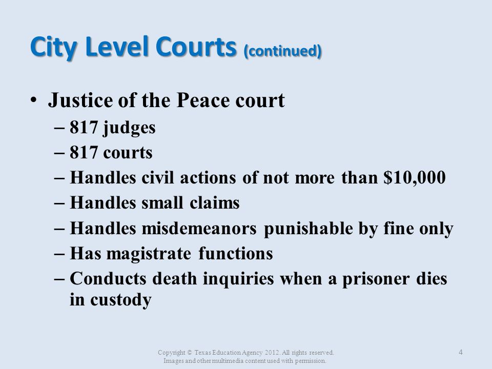 City Level Courts (continued)