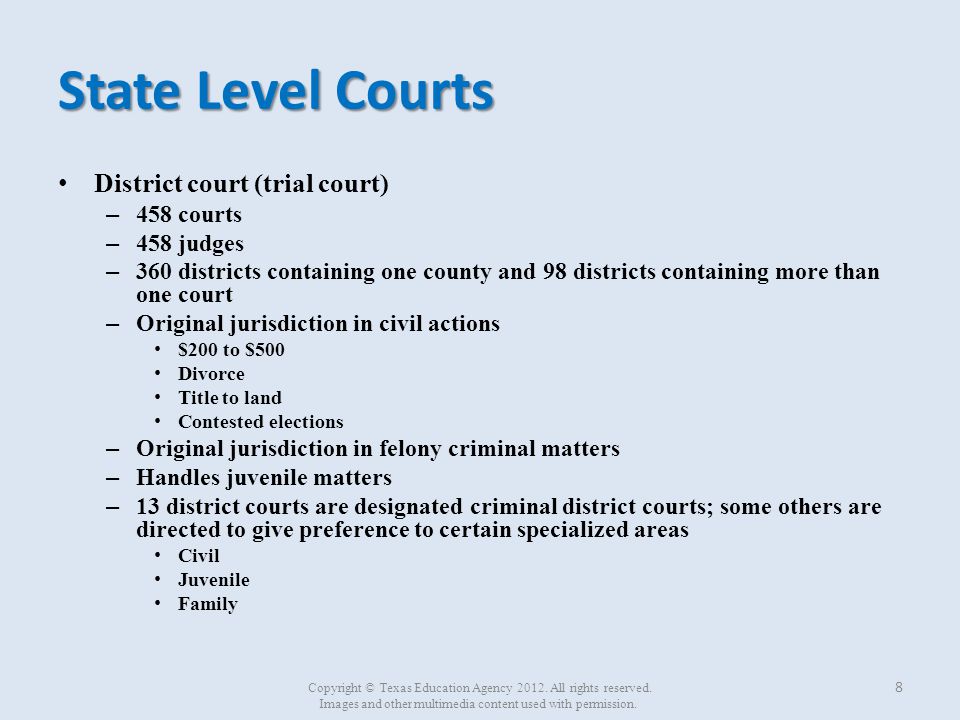 State Level Courts District court (trial court) 458 courts 458 judges