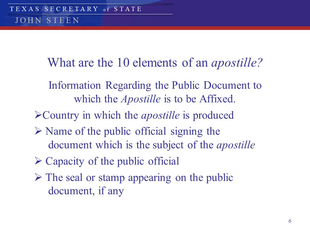 What are the 10 elements of an apostille