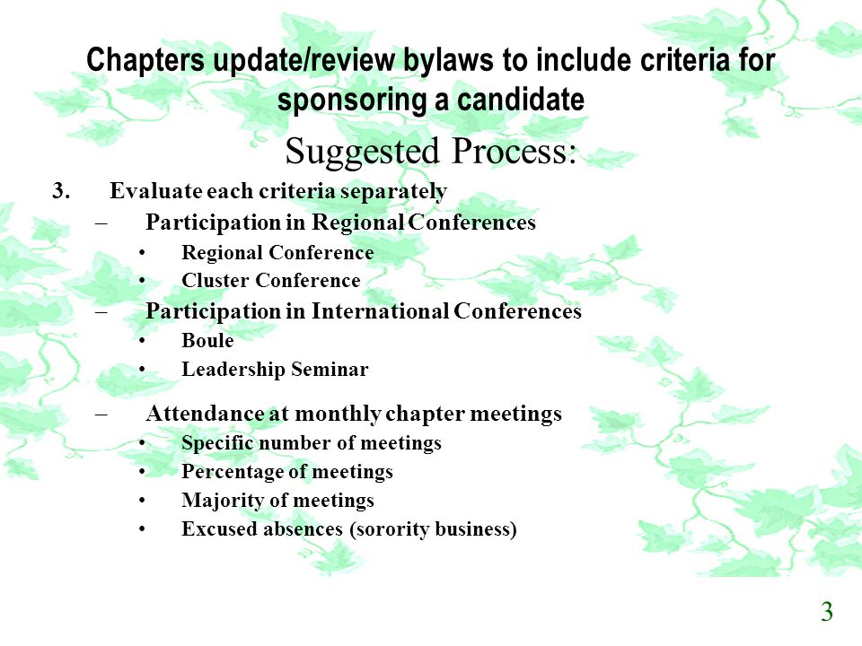 Chapters update/review bylaws to include criteria for sponsoring a candidate