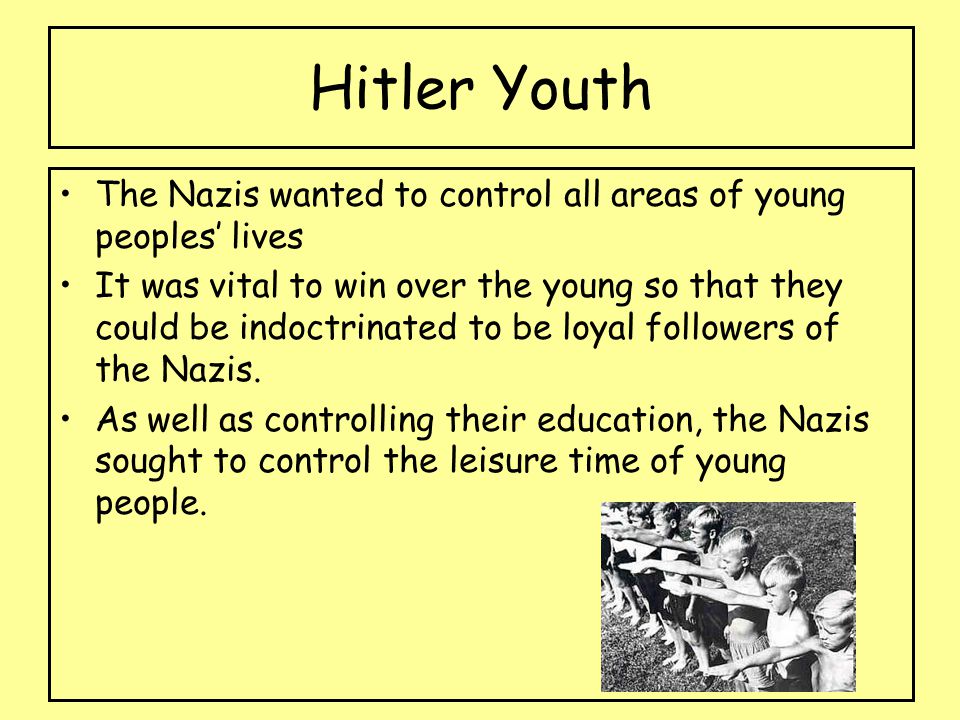 Hitler Youth The Nazis wanted to control all areas of young peoples’ lives.