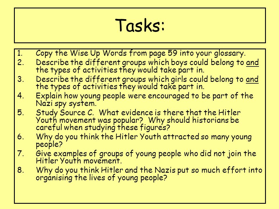 Tasks: Copy the Wise Up Words from page 59 into your glossary.