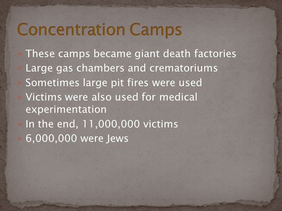 Concentration Camps These camps became giant death factories