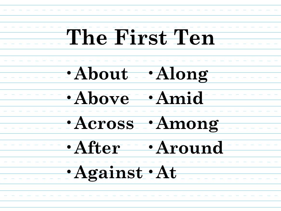 The First Ten About Above Across After Against Along Amid Among Around