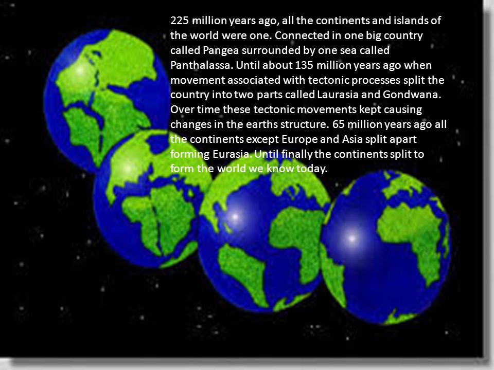 225 million years ago, all the continents and islands of the world were one.