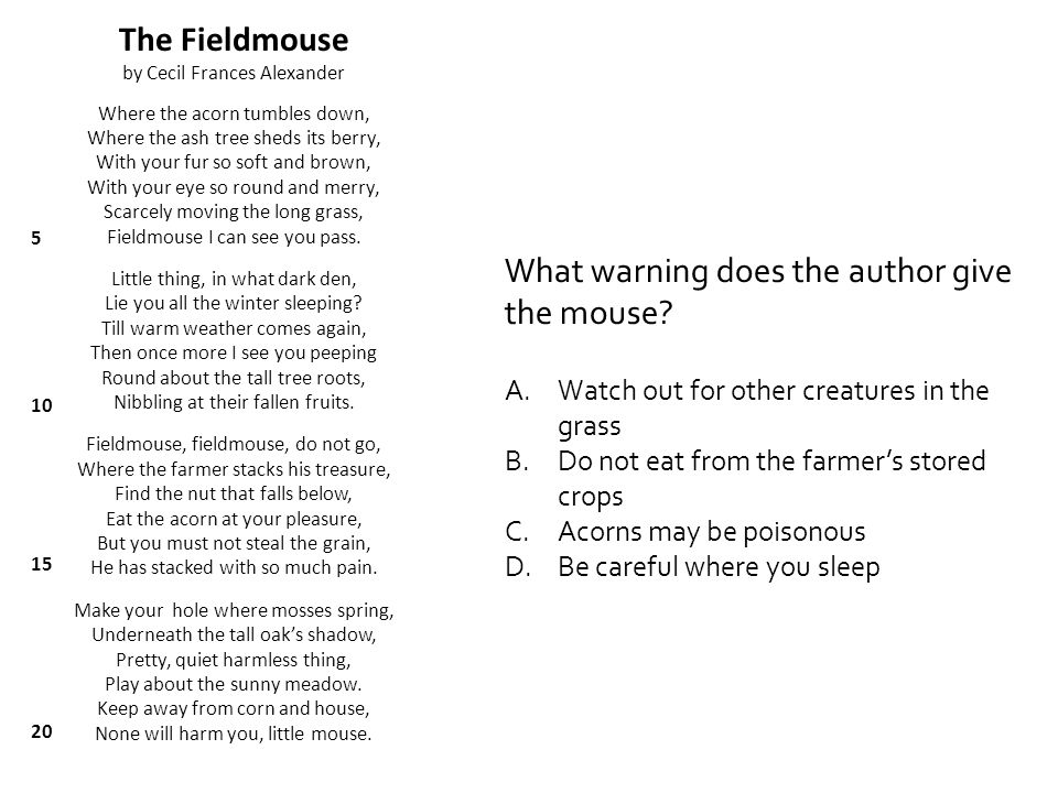 the field mouse poem by cecil frances alexander summary