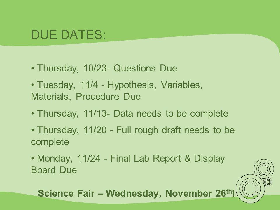 Science Fair – Wednesday, November 26th!
