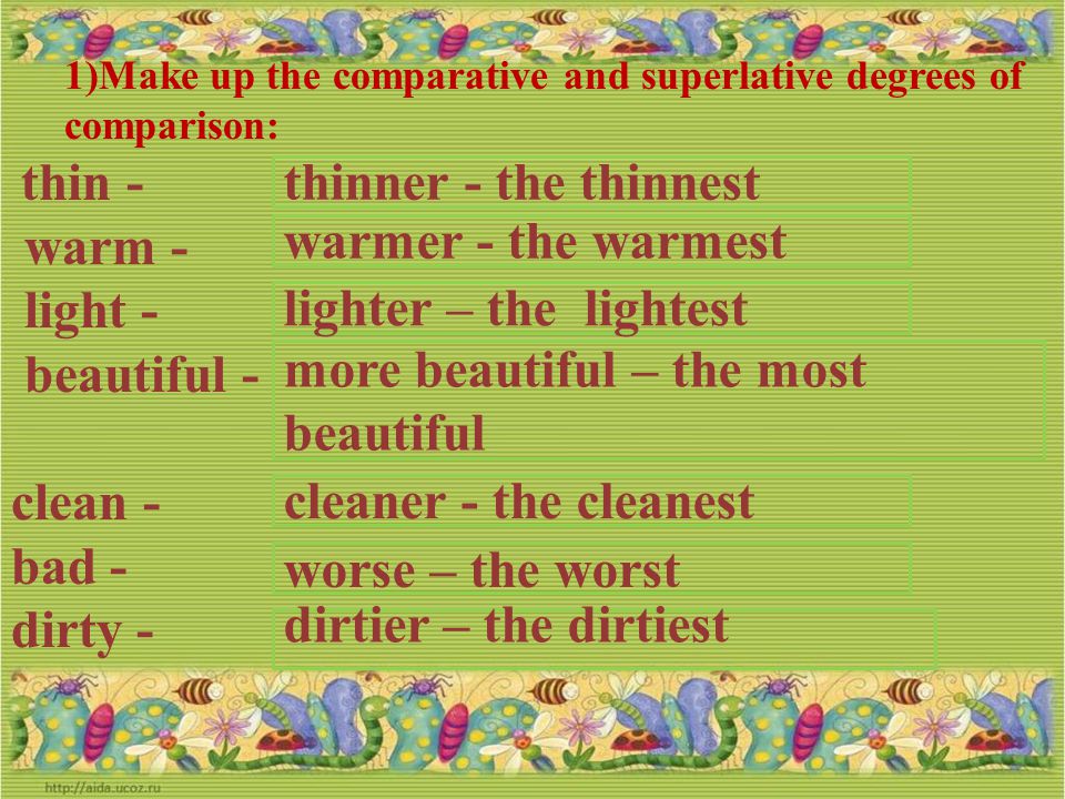 Thin adjective. Thin Comparative and Superlative. Degrees of Comparison. Make up the Comparative and Superlative degrees of Comparison thin warm. Make up the Comparative and Superlative degrees of Comparison thin warm Light.