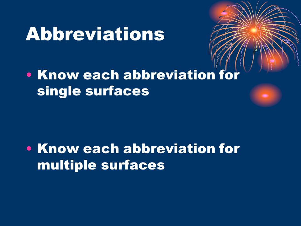 Abbreviations Know each abbreviation for single surfaces