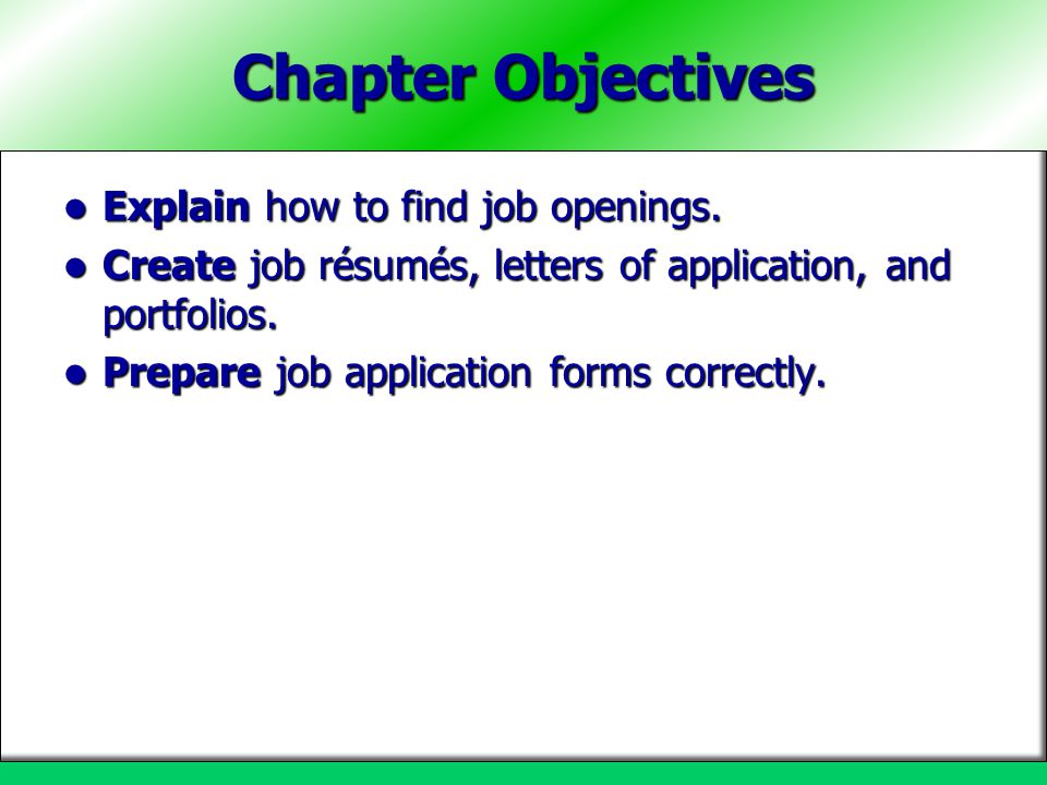 Chapter Objectives Explain how to find job openings.