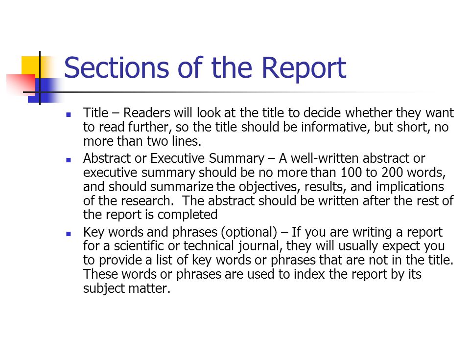 Sections of the Report