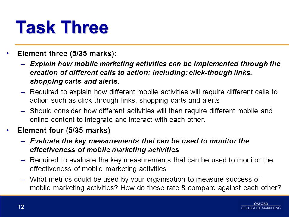 Task Three Element three (5/35 marks): Element four (5/35 marks)
