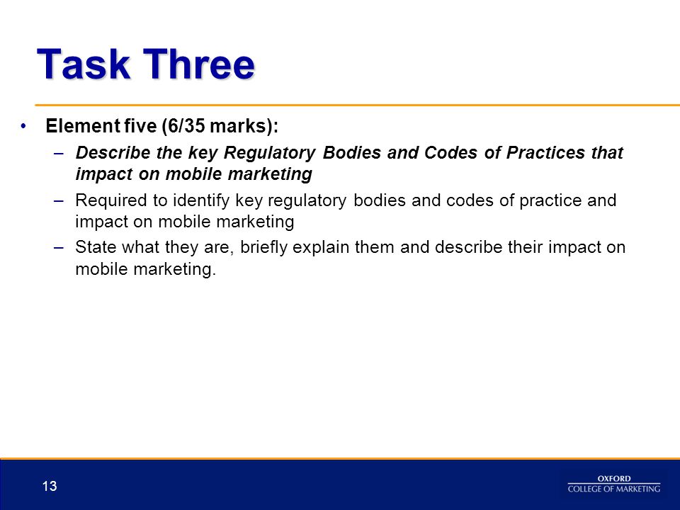 Task Three Element five (6/35 marks):