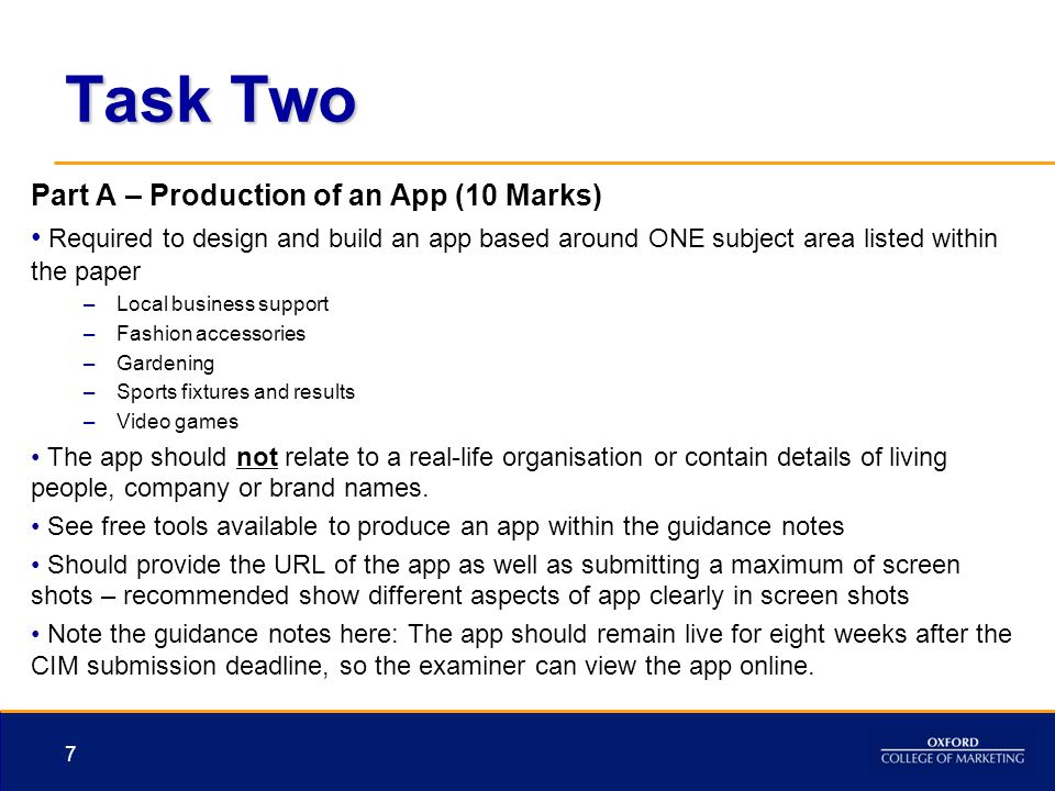 Task Two Part A – Production of an App (10 Marks)