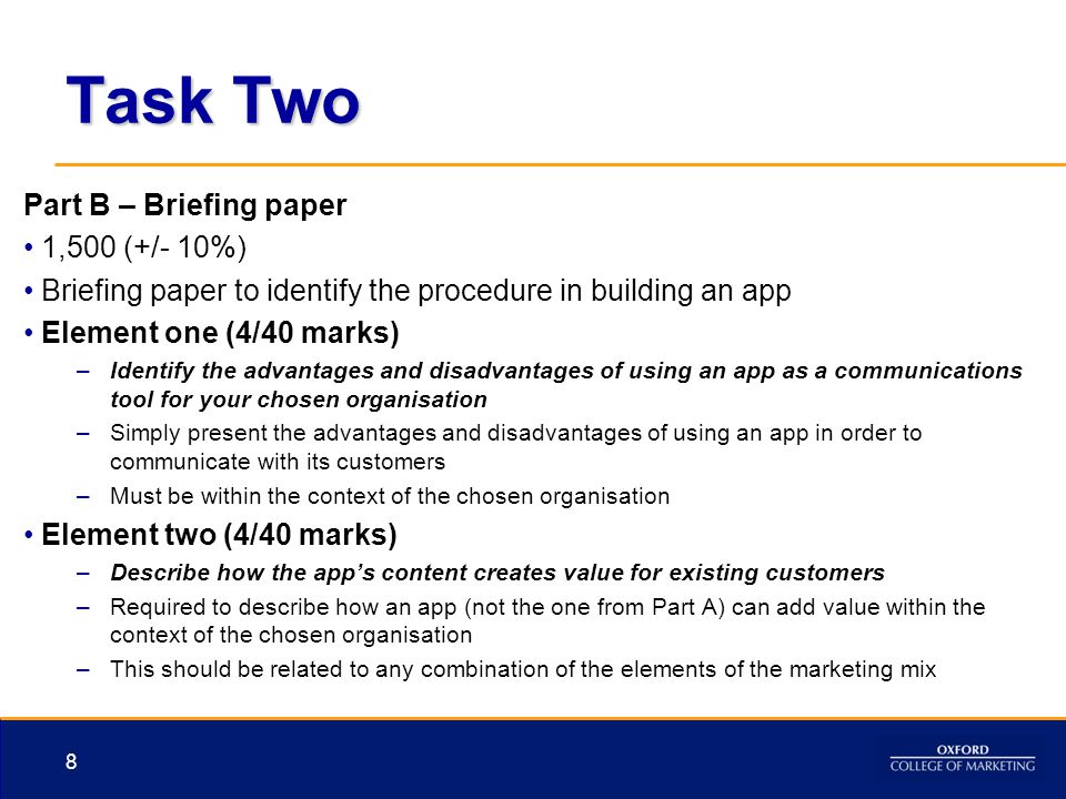 Task Two Part B – Briefing paper 1,500 (+/- 10%)