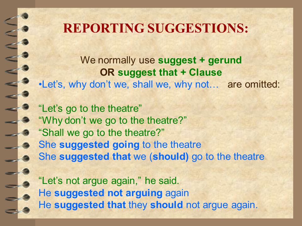 REPORTING SUGGESTIONS: