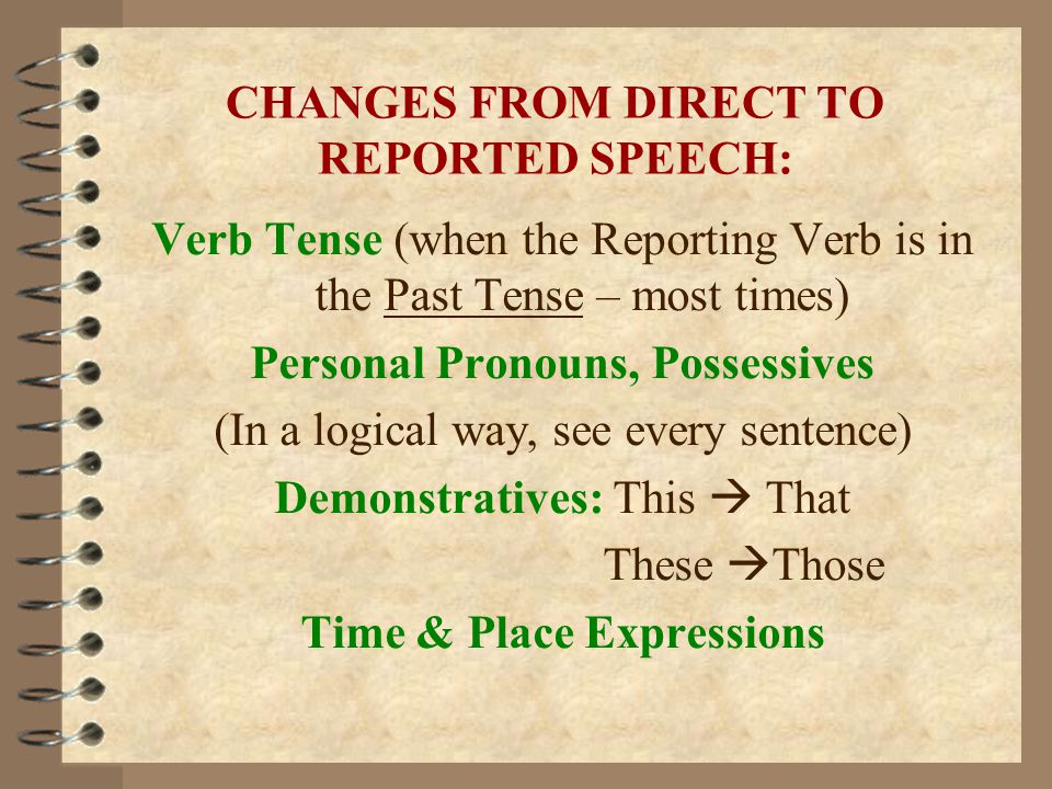 CHANGES FROM DIRECT TO REPORTED SPEECH: