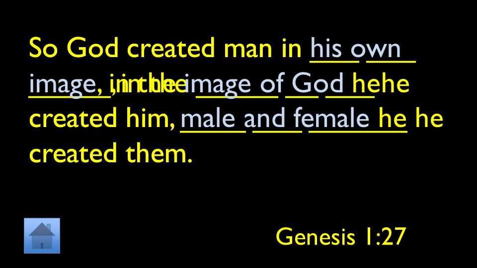 So God created man in ___ ___ _____, in the _____ __ ___ he created him, ____ ___ ______ he created them.