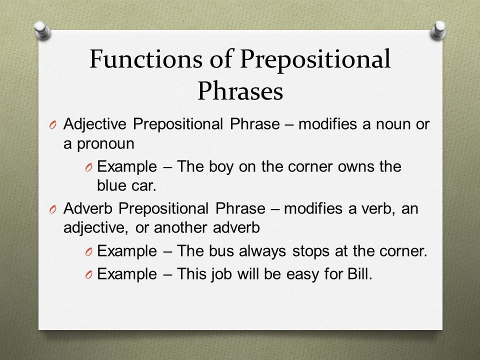 Functions of Prepositional Phrases