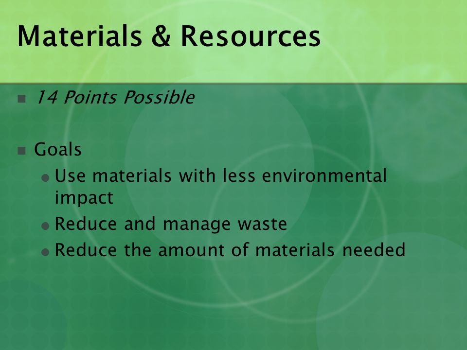 Materials & Resources 14 Points Possible Goals