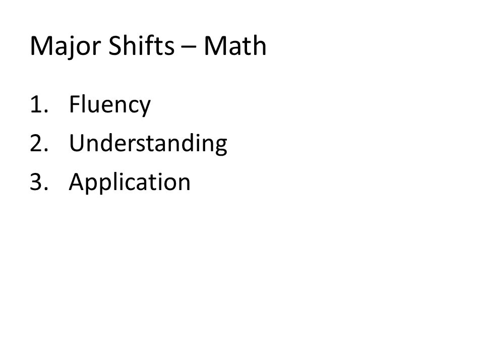 Major Shifts – Math Fluency Understanding Application