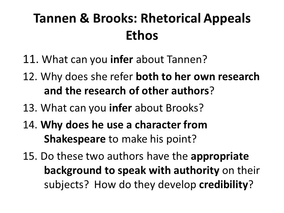 Tannen & Brooks: Rhetorical Appeals Ethos