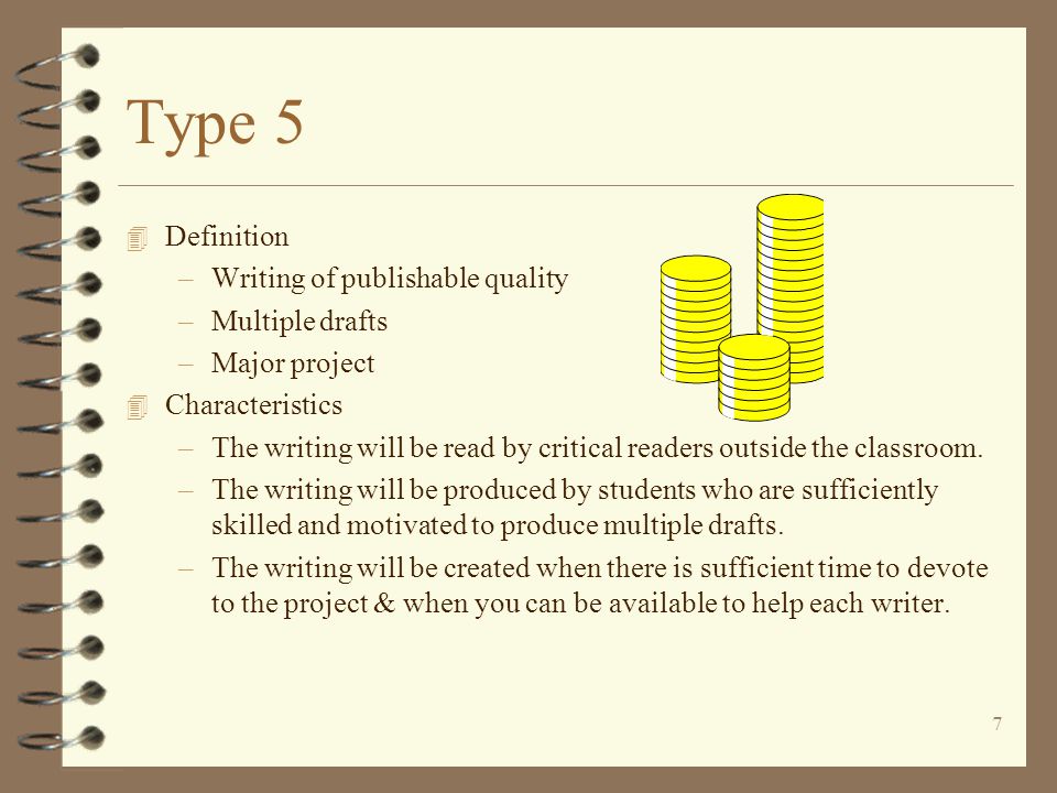 Type 5 Definition Writing of publishable quality Multiple drafts