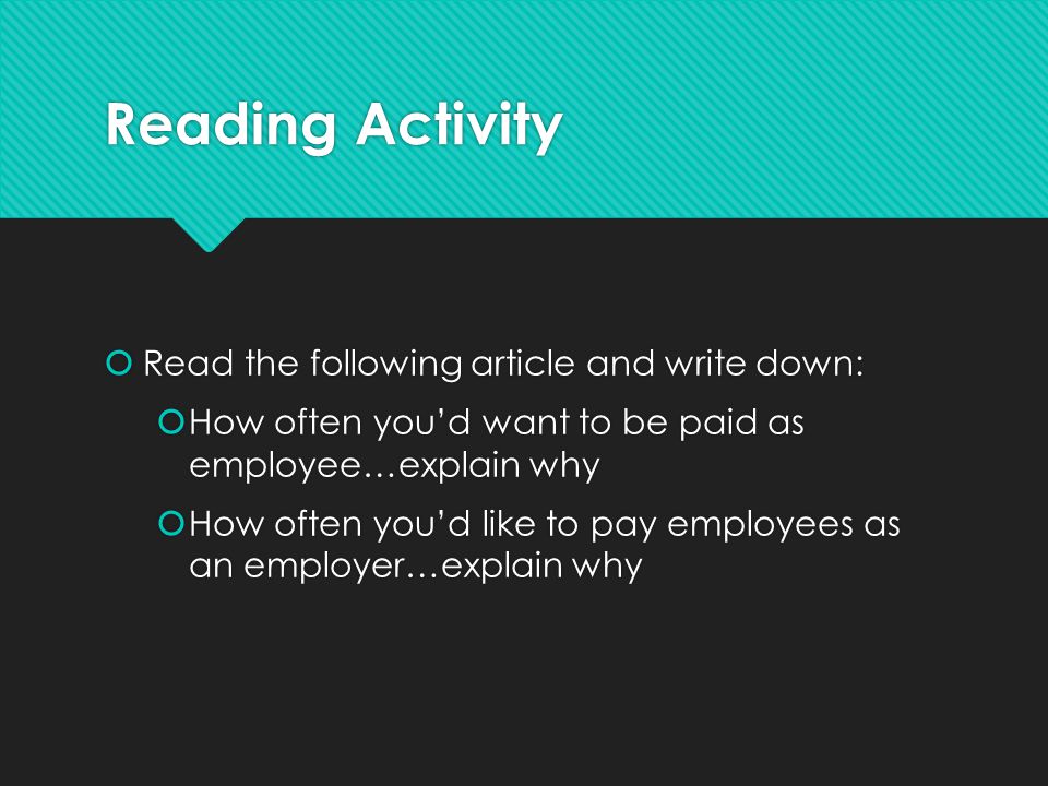 Reading Activity Read the following article and write down: