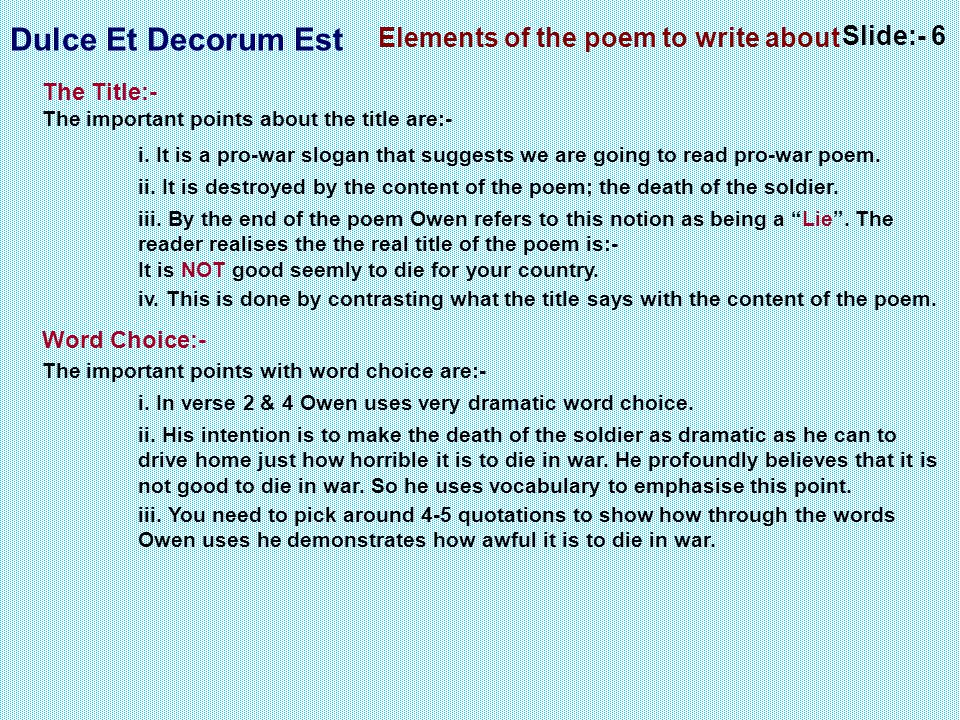 Elements of the poem to write about