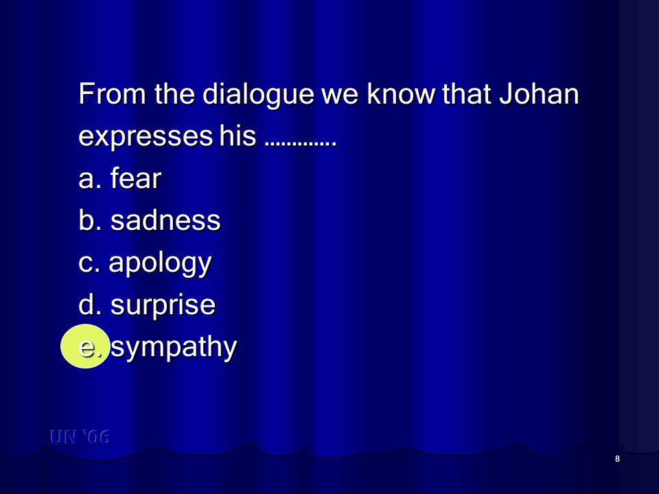 From the dialogue we know that Johan expresses his …………. a. fear