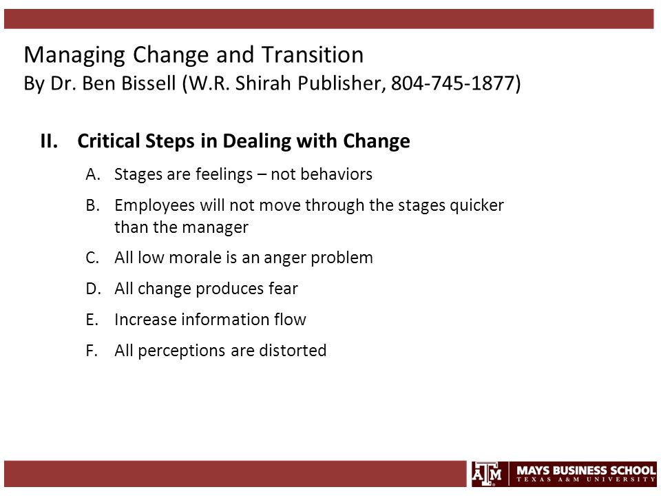 Managing Change and Transition By Dr. Ben Bissell (W. R