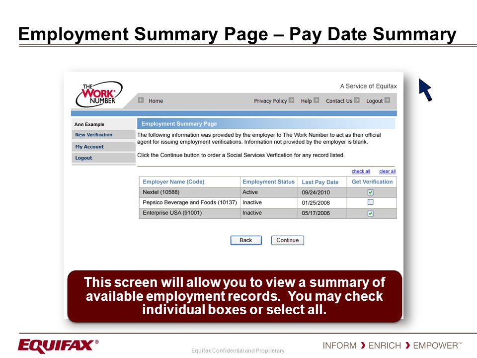 Employment Summary Page – Pay Date Summary